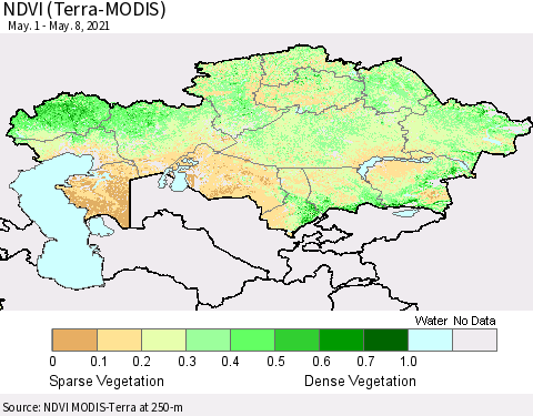 Kazakhstan NDVI (Terra-MODIS) Thematic Map For 5/1/2021 - 5/8/2021