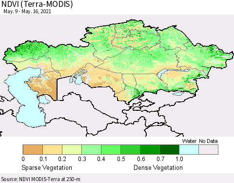 Kazakhstan NDVI (Terra-MODIS) Thematic Map For 5/9/2021 - 5/16/2021