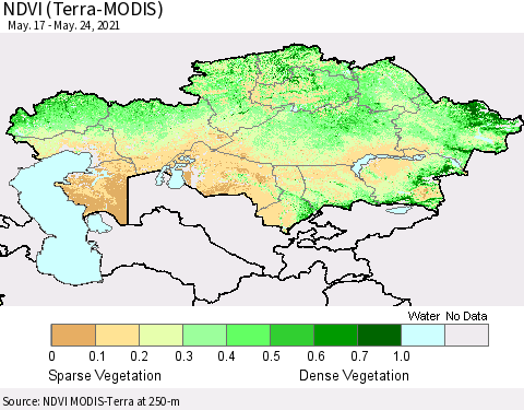 Kazakhstan NDVI (Terra-MODIS) Thematic Map For 5/17/2021 - 5/24/2021
