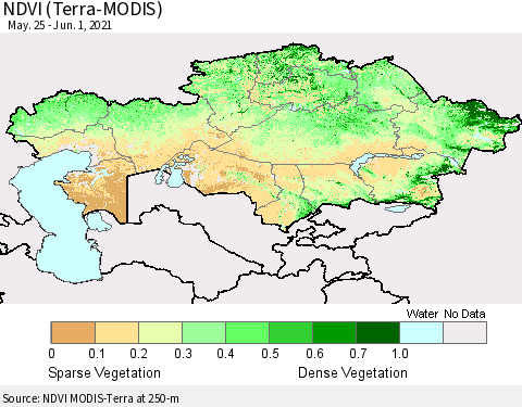Kazakhstan NDVI (Terra-MODIS) Thematic Map For 5/25/2021 - 6/1/2021