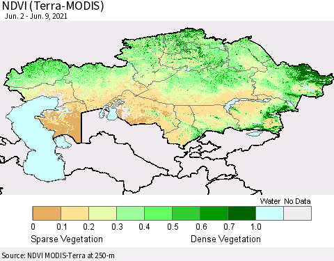 Kazakhstan NDVI (Terra-MODIS) Thematic Map For 6/2/2021 - 6/9/2021