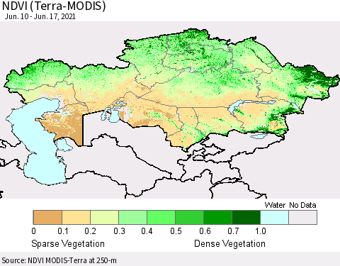 Kazakhstan NDVI (Terra-MODIS) Thematic Map For 6/10/2021 - 6/17/2021