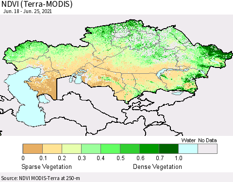 Kazakhstan NDVI (Terra-MODIS) Thematic Map For 6/18/2021 - 6/25/2021