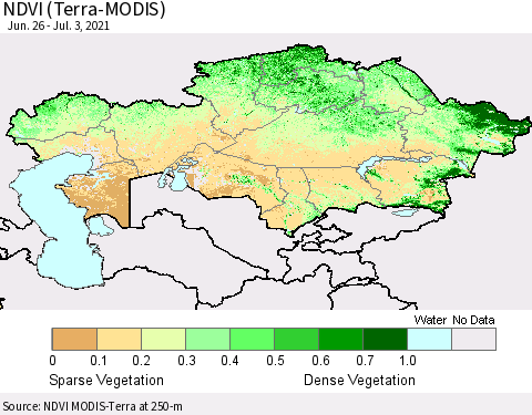 Kazakhstan NDVI (Terra-MODIS) Thematic Map For 6/26/2021 - 7/3/2021