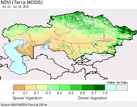 Kazakhstan NDVI (Terra-MODIS) Thematic Map For 7/12/2021 - 7/19/2021