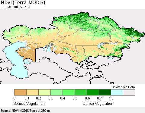 Kazakhstan NDVI (Terra-MODIS) Thematic Map For 7/20/2021 - 7/27/2021
