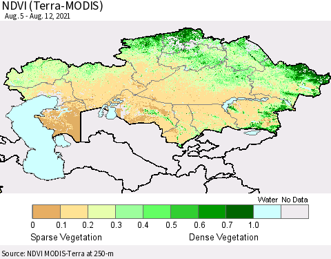 Kazakhstan NDVI (Terra-MODIS) Thematic Map For 8/5/2021 - 8/12/2021