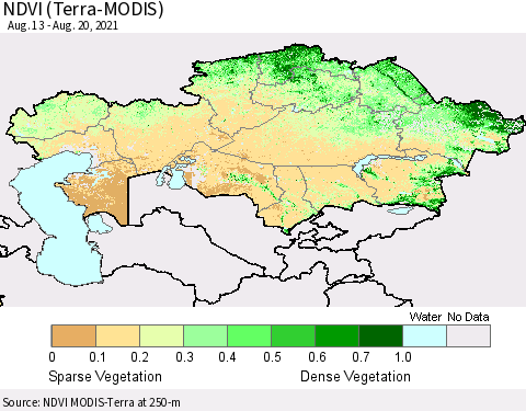 Kazakhstan NDVI (Terra-MODIS) Thematic Map For 8/13/2021 - 8/20/2021