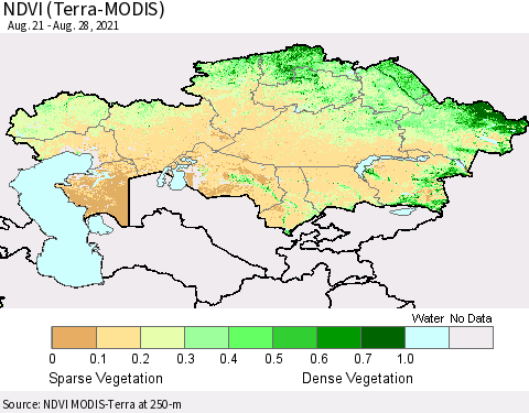 Kazakhstan NDVI (Terra-MODIS) Thematic Map For 8/21/2021 - 8/28/2021