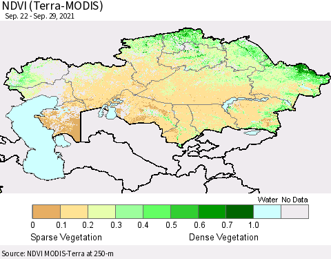Kazakhstan NDVI (Terra-MODIS) Thematic Map For 9/22/2021 - 9/29/2021