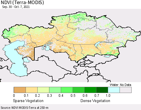 Kazakhstan NDVI (Terra-MODIS) Thematic Map For 9/30/2021 - 10/7/2021