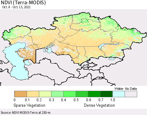 Kazakhstan NDVI (Terra-MODIS) Thematic Map For 10/8/2021 - 10/15/2021
