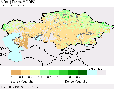 Kazakhstan NDVI (Terra-MODIS) Thematic Map For 10/16/2021 - 10/23/2021