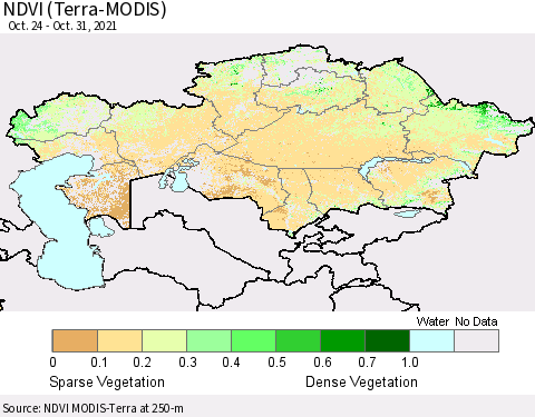 Kazakhstan NDVI (Terra-MODIS) Thematic Map For 10/24/2021 - 10/31/2021