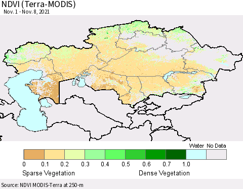 Kazakhstan NDVI (Terra-MODIS) Thematic Map For 11/1/2021 - 11/8/2021