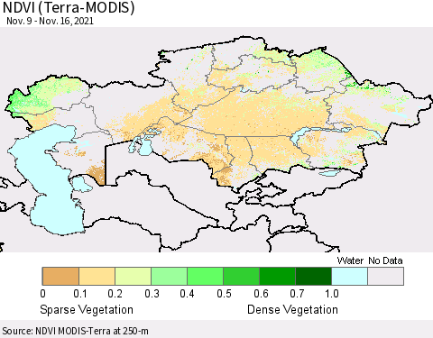 Kazakhstan NDVI (Terra-MODIS) Thematic Map For 11/9/2021 - 11/16/2021