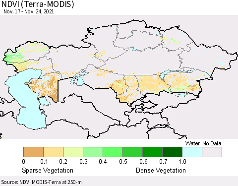 Kazakhstan NDVI (Terra-MODIS) Thematic Map For 11/17/2021 - 11/24/2021
