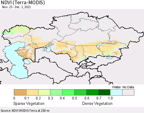 Kazakhstan NDVI (Terra-MODIS) Thematic Map For 11/25/2021 - 12/2/2021