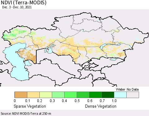 Kazakhstan NDVI (Terra-MODIS) Thematic Map For 12/3/2021 - 12/10/2021