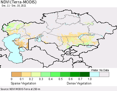 Kazakhstan NDVI (Terra-MODIS) Thematic Map For 12/11/2021 - 12/18/2021