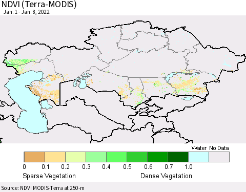 Kazakhstan NDVI (Terra-MODIS) Thematic Map For 1/1/2022 - 1/8/2022