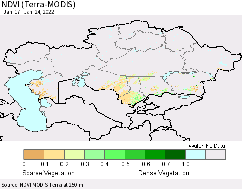Kazakhstan NDVI (Terra-MODIS) Thematic Map For 1/17/2022 - 1/24/2022