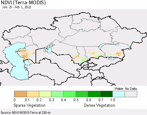Kazakhstan NDVI (Terra-MODIS) Thematic Map For 1/25/2022 - 2/1/2022