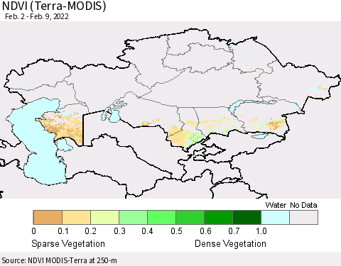 Kazakhstan NDVI (Terra-MODIS) Thematic Map For 2/2/2022 - 2/9/2022