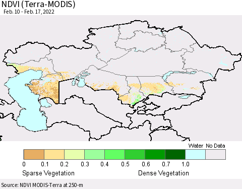 Kazakhstan NDVI (Terra-MODIS) Thematic Map For 2/10/2022 - 2/17/2022