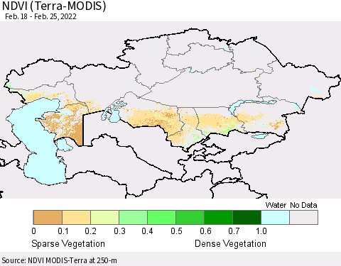 Kazakhstan NDVI (Terra-MODIS) Thematic Map For 2/18/2022 - 2/25/2022