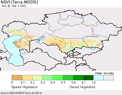 Kazakhstan NDVI (Terra-MODIS) Thematic Map For 2/26/2022 - 3/5/2022