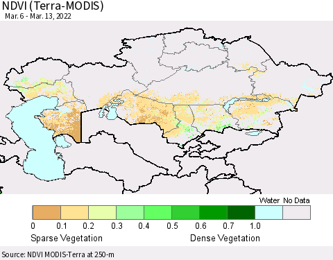 Kazakhstan NDVI (Terra-MODIS) Thematic Map For 3/6/2022 - 3/13/2022