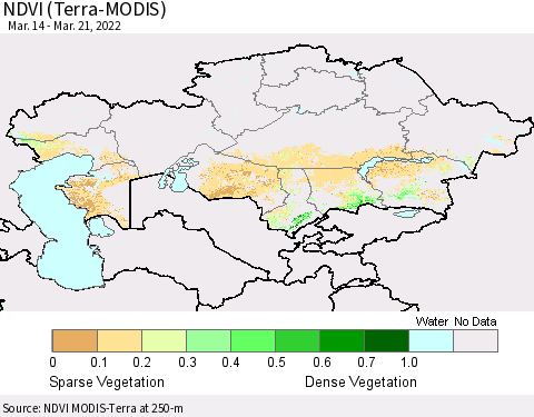 Kazakhstan NDVI (Terra-MODIS) Thematic Map For 3/14/2022 - 3/21/2022