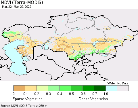 Kazakhstan NDVI (Terra-MODIS) Thematic Map For 3/22/2022 - 3/29/2022