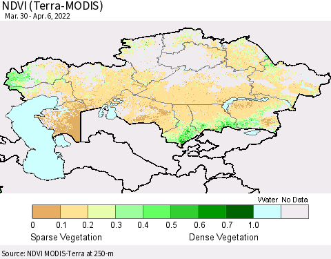 Kazakhstan NDVI (Terra-MODIS) Thematic Map For 3/30/2022 - 4/6/2022