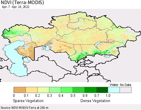 Kazakhstan NDVI (Terra-MODIS) Thematic Map For 4/7/2022 - 4/14/2022