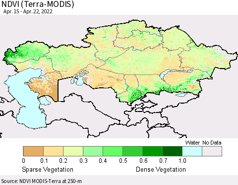Kazakhstan NDVI (Terra-MODIS) Thematic Map For 4/15/2022 - 4/22/2022
