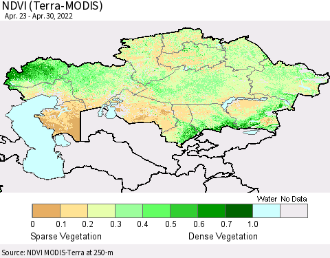 Kazakhstan NDVI (Terra-MODIS) Thematic Map For 4/23/2022 - 4/30/2022