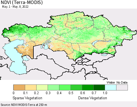 Kazakhstan NDVI (Terra-MODIS) Thematic Map For 5/1/2022 - 5/8/2022