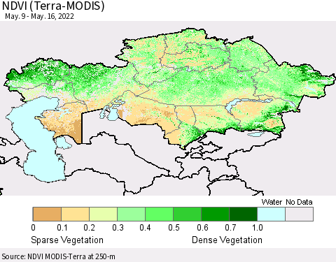 Kazakhstan NDVI (Terra-MODIS) Thematic Map For 5/9/2022 - 5/16/2022