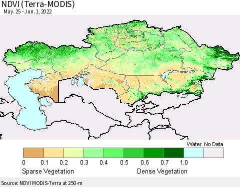 Kazakhstan NDVI (Terra-MODIS) Thematic Map For 5/25/2022 - 6/1/2022