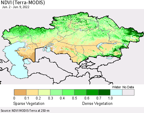 Kazakhstan NDVI (Terra-MODIS) Thematic Map For 6/2/2022 - 6/9/2022