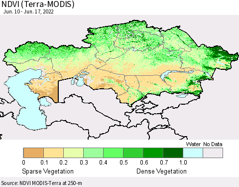 Kazakhstan NDVI (Terra-MODIS) Thematic Map For 6/10/2022 - 6/17/2022