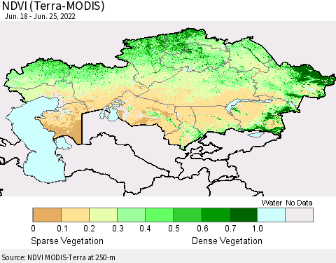 Kazakhstan NDVI (Terra-MODIS) Thematic Map For 6/18/2022 - 6/25/2022