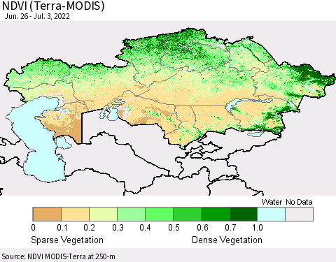 Kazakhstan NDVI (Terra-MODIS) Thematic Map For 6/26/2022 - 7/3/2022