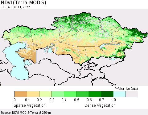 Kazakhstan NDVI (Terra-MODIS) Thematic Map For 7/4/2022 - 7/11/2022