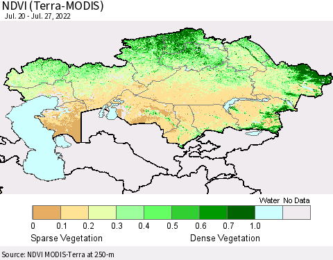 Kazakhstan NDVI (Terra-MODIS) Thematic Map For 7/20/2022 - 7/27/2022