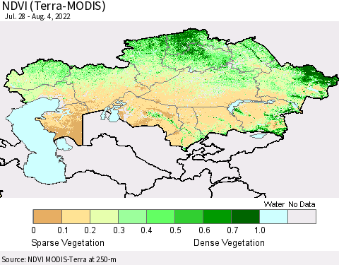 Kazakhstan NDVI (Terra-MODIS) Thematic Map For 7/28/2022 - 8/4/2022