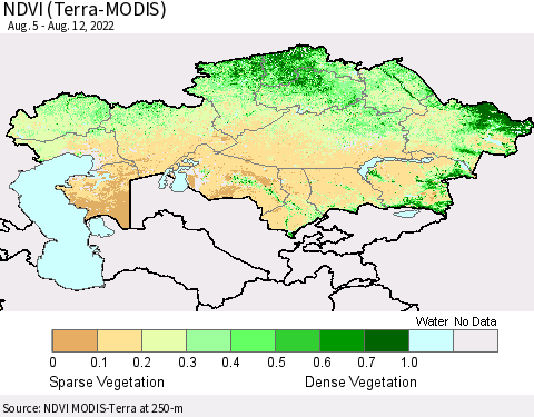 Kazakhstan NDVI (Terra-MODIS) Thematic Map For 8/5/2022 - 8/12/2022