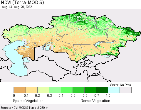 Kazakhstan NDVI (Terra-MODIS) Thematic Map For 8/13/2022 - 8/20/2022